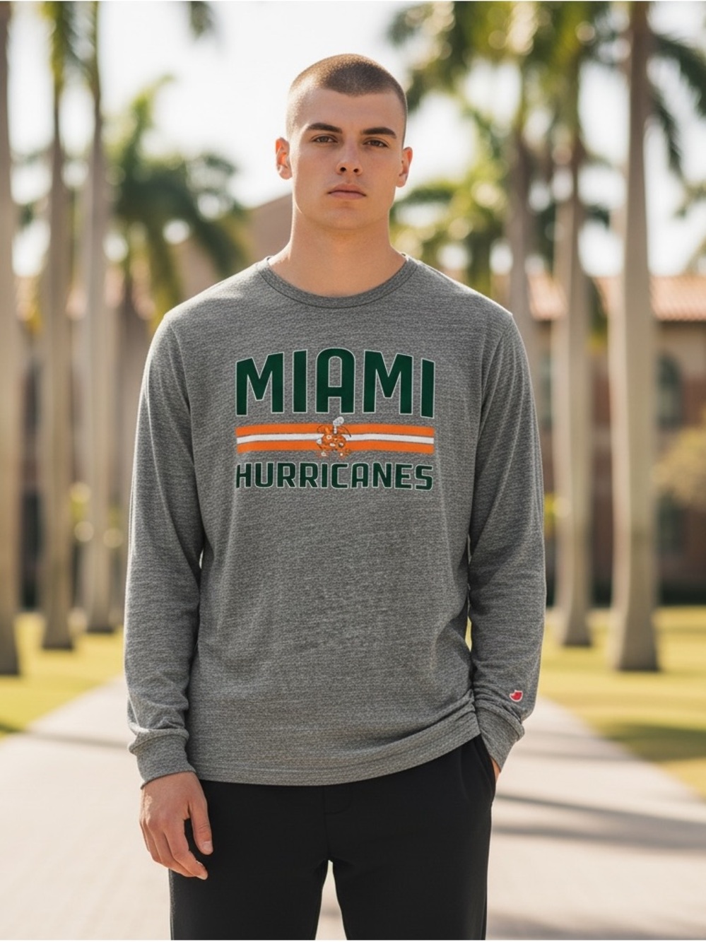 MIAMI HURRICANES Men’s XL Gray Long Sleeve T-shirt